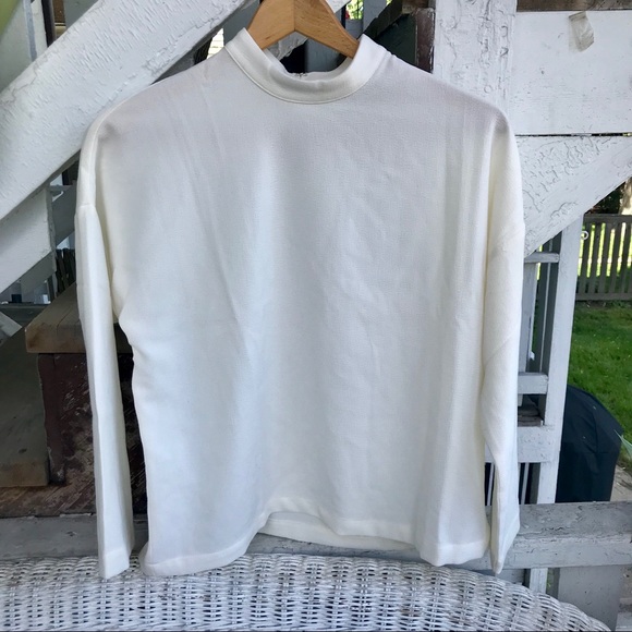 🆕 NWOT {Madewell} ‘Moderne’ Flowy Lightweight Mockneck Blouse in Ivory • XS - Picture 3 of 9